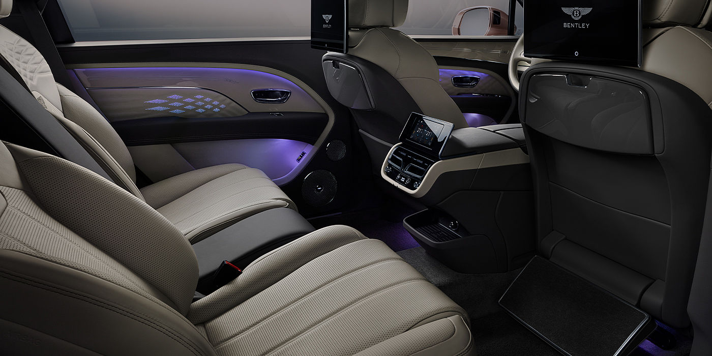 Bentley Warszawa Bentley Bentayga EWB Azure SUV rear interior with Bentley Diamond Illumination