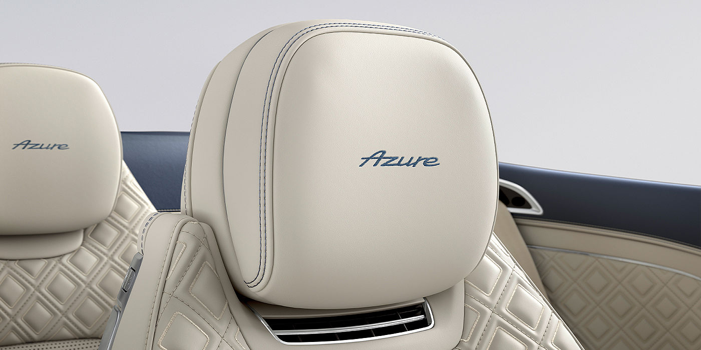 Bentley Warszawa Bentley Continental GTC Azure convertible seat detail in Linen hide with Azure emblem